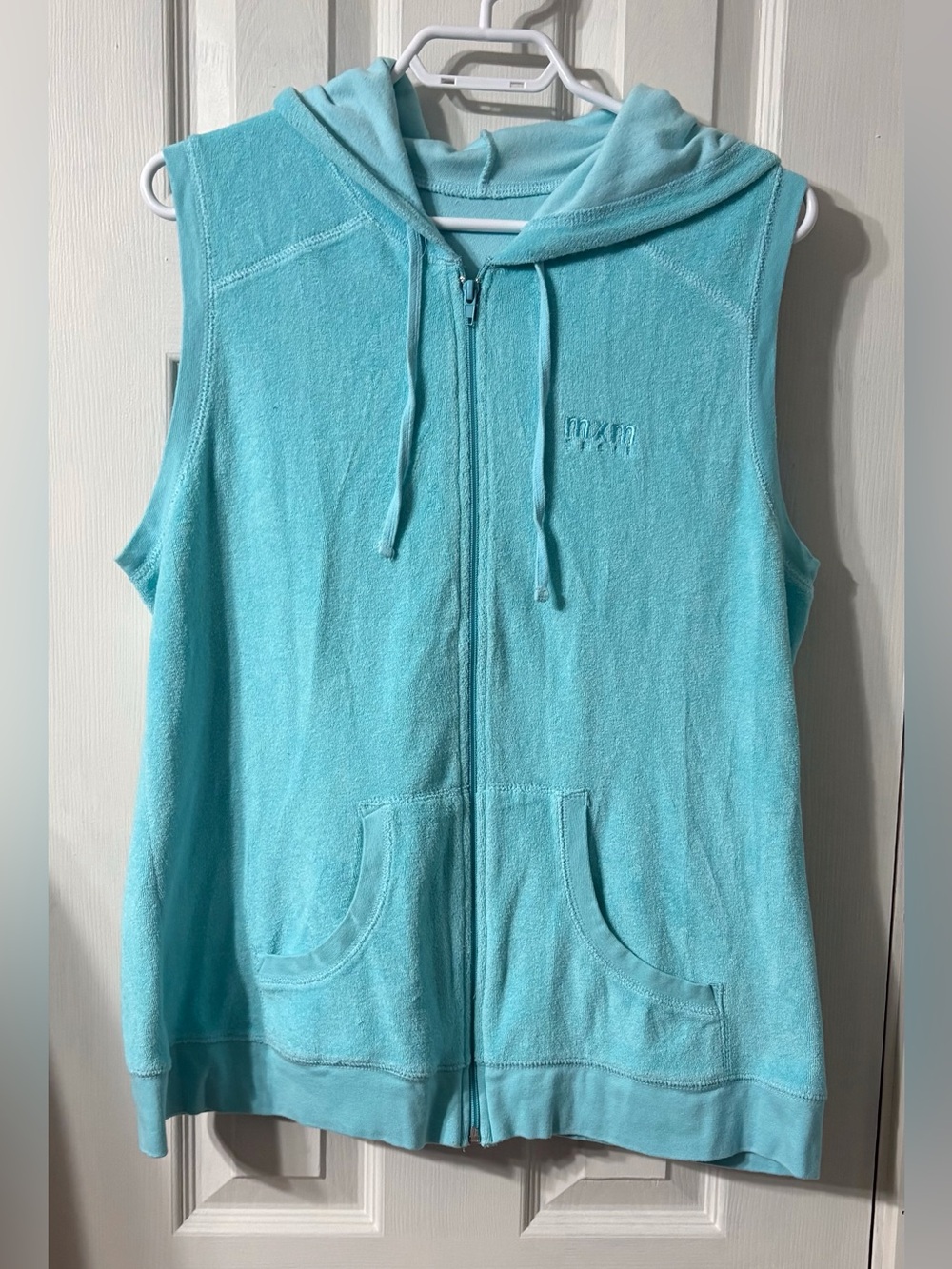 MXM Aqua Sleeveless Zip-Up Towel Fabric Hoodie Cover-Up